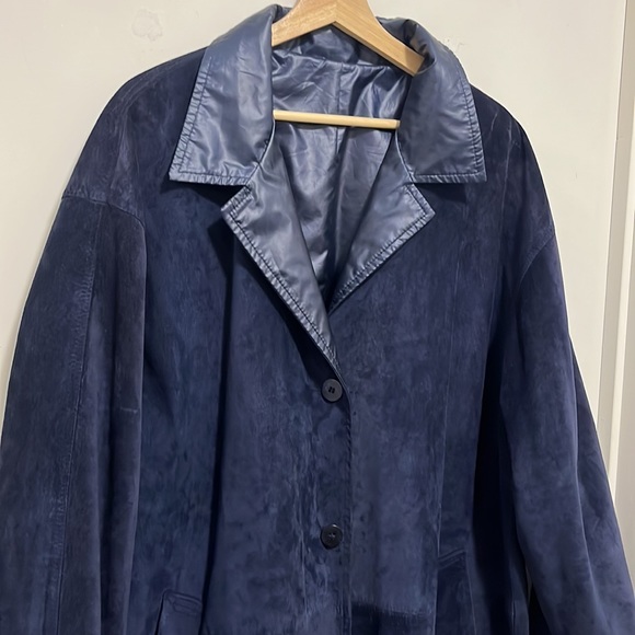 Vintage Navy Suede Coat XL or Oversized Look - Picture 2 of 5